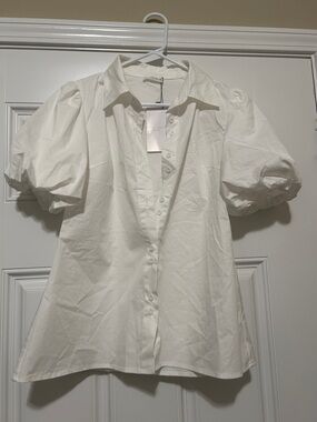 vestique White Puff Sleeve Button-Down Shirt